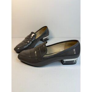 Nine West Uniformilyo Loafers Women Sz 9M Dark Grey Patent Leather Preppy Shoes